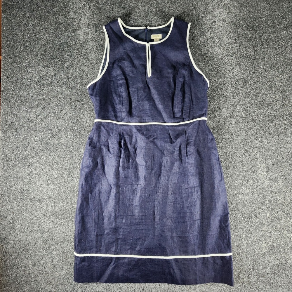 J. Crew 100% Linen Women's Sleeveless Fit & Flare Blue-White‎ Dress Sz 14